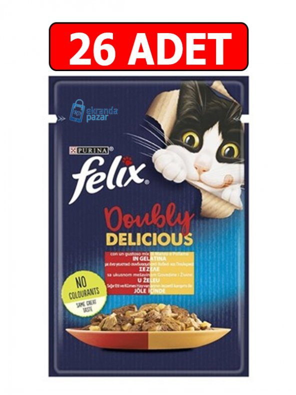 Purina felix sığır etli ve kanatlı yaş kedi maması 85gr 26 adet pouch kedi konserve kedi ıslak mama ürün görseli 1