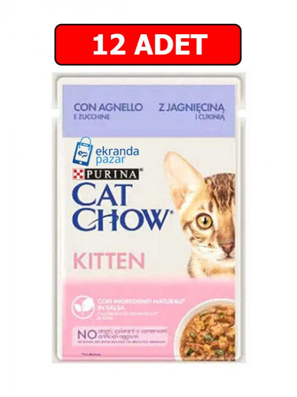 Purina catchow kitten kuzu etli ve kabaklı yavru kedi ıslak maması 85gr 12 adet kedi yaş mama pouch ürün görseli 1