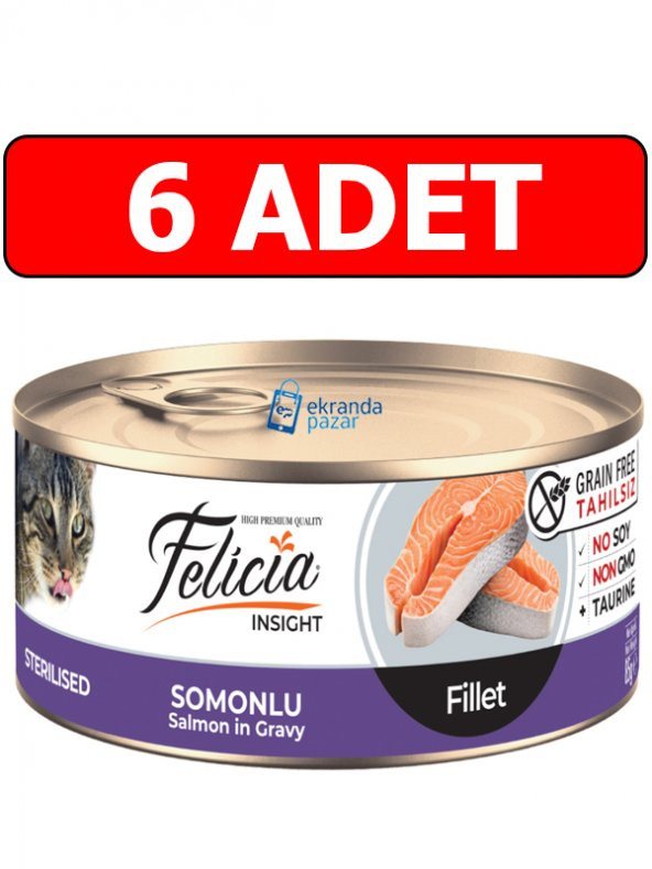 Felicia tahılsız fileto somonlu kısır kedi konserve 6 adet 85 gr sterilised kedi yaş mama fileto ürün görseli 1
