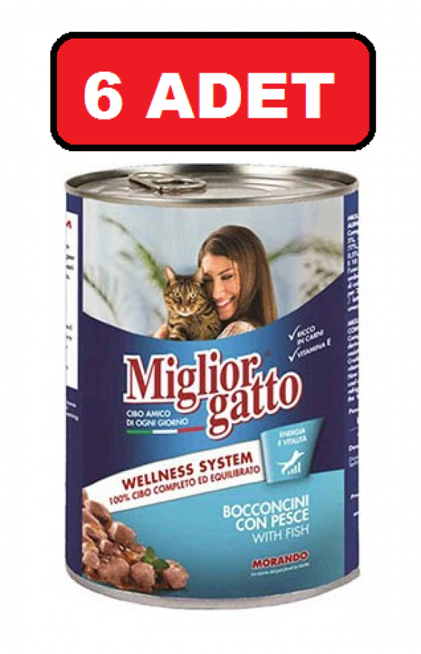 Miglior gatto balıklı kedi konserve maması 6 adet x 405 gr konserve yaş mama ürün görseli 1