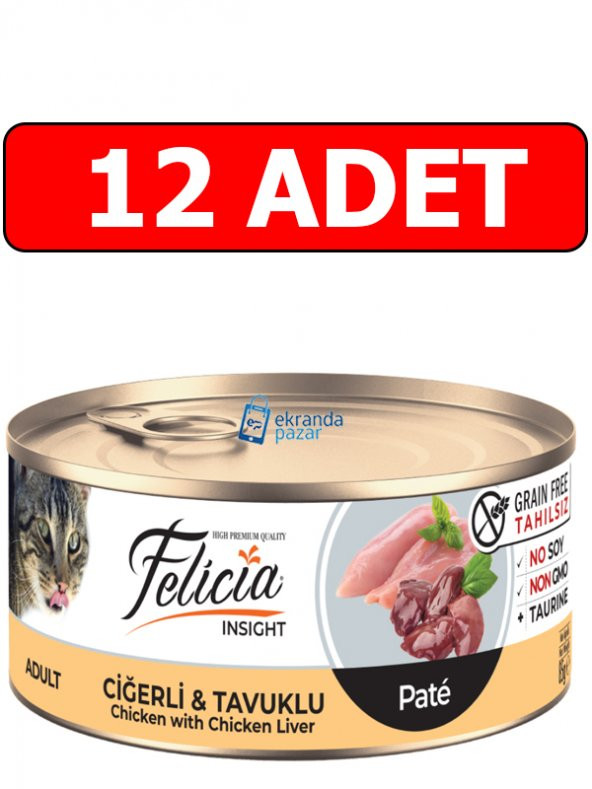 Felicia tahılsız pate ciğerli tavuklu kedi konserve 12 adet 85 gr adult kedi yaş mama kıyılmış ürün görseli 1