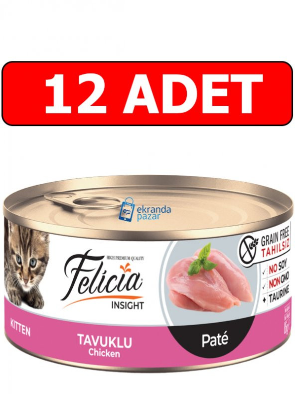 Felicia tahılsız pate tavuklu yavru kedi konserve 12 adet 85 gr kitten kedi yaş mama kıyılmış ürün görseli 1