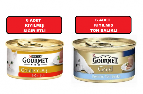 Purina gourmet kıyılmış ikili paket 6 adet sığır kıyılmış 6 adet ton kıyılmış 85 gr kedi yaş mama ürün görseli 1