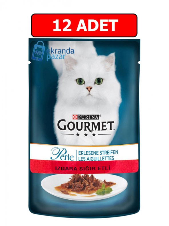 Purina gourmet perle ızgara sığır etli yaş kedi maması 85 gr x 12 adet pouch ürün görseli 1