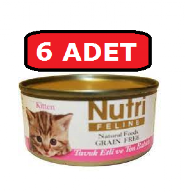 Nutri feline tahılsız tavuk etli ve ton balıklı kitten yavru kedi yaş maması 85 gr x 6 adet ürün görseli 1