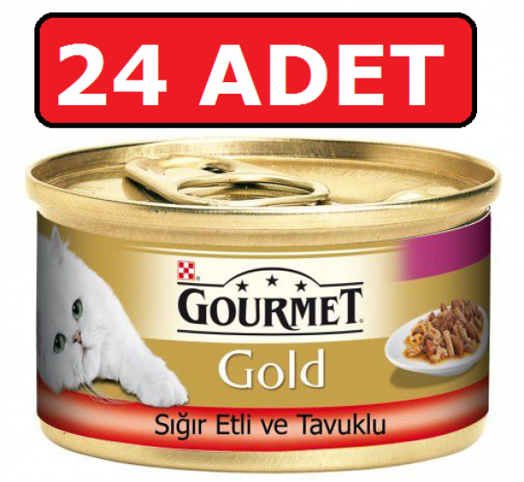 Purina gourmet gold sığır etli ve tavuklu kedi konservesi 24 adet 85 gr parça etli yaş mama ürün görseli 1