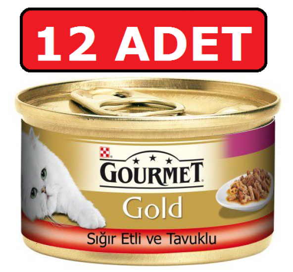 Purina gourmet gold sığır etli ve tavuklu kedi konservesi 12 adet 85 gr parça etli yaş mama ürün görseli 1