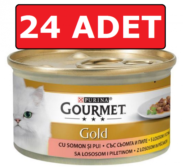 Purina gourmet gold somonlu ve tavuk etli kedi konservesi 24 adet 85 gr parça etli yaş mama ürün görseli 1