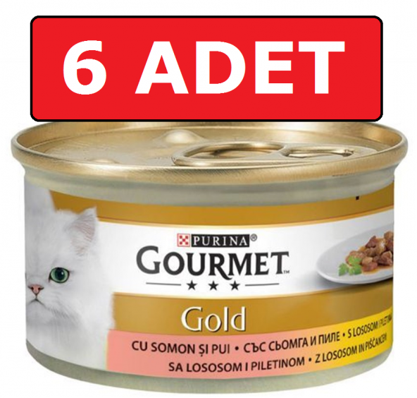 Purina gourmet gold somonlu ve tavuk etli kedi konservesi 6 adet 85 gr parça etli yaş mama ürün görseli 1