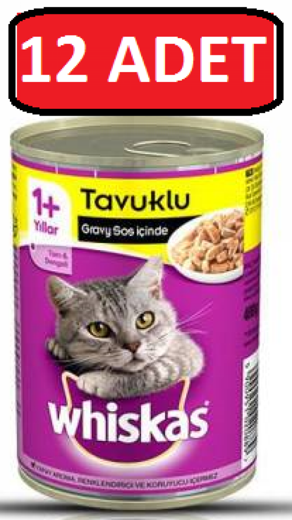 Whiskas Tavuklu Konserve Yaş Kedi Maması 12 Adet x 400 Gr ürün görseli 1