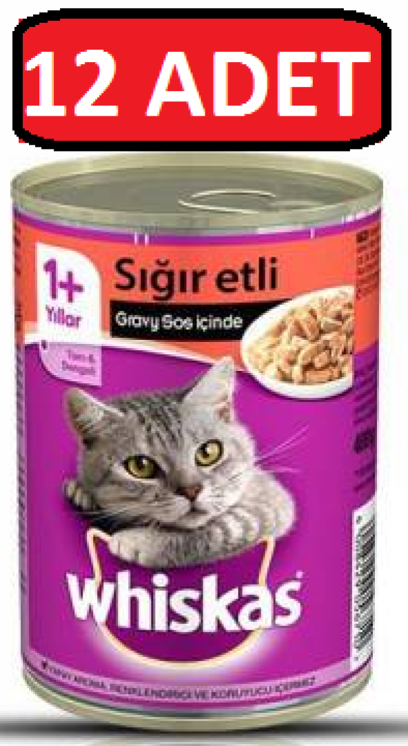 Whiskas Sığır Etli Konserve Yaş Kedi Maması 12 Adet x 400 Gr ürün görseli 1