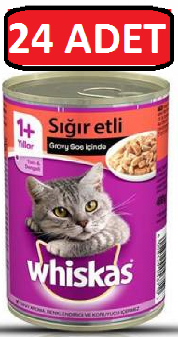 Whiskas Sığır Etli Konserve Yaş Kedi Maması 24 Adet x 400 Gr ürün görseli 1