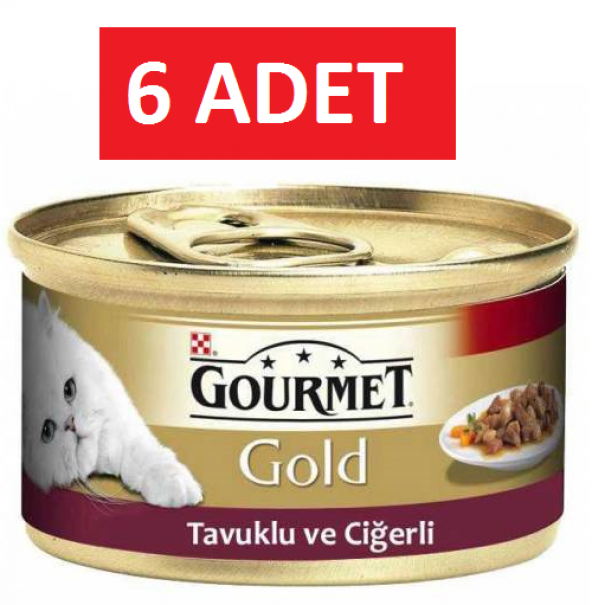 Purina gourmet gold parça etli tavuk ciğer kedi konservesi 6 adet 85 gr yaş mama ürün görseli 1