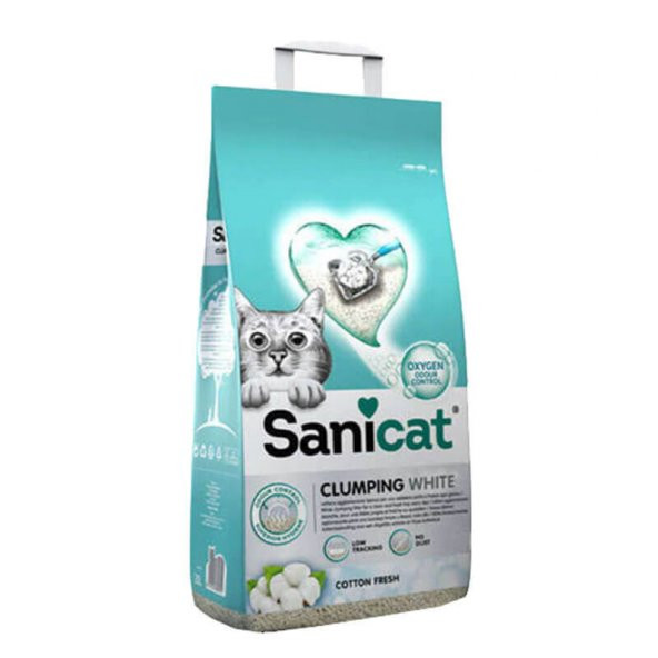 Sanicat clumping white 10lt cotton fresh topaklanan kedi kumu ürün görseli 1