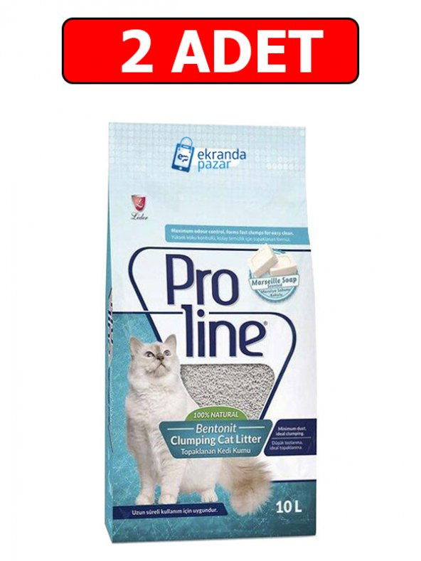 Proline marsilya sabun kokulu 2adet 10lt bentonit kedi kumu topaklanan ince taneli kedi kumu ürün görseli 1