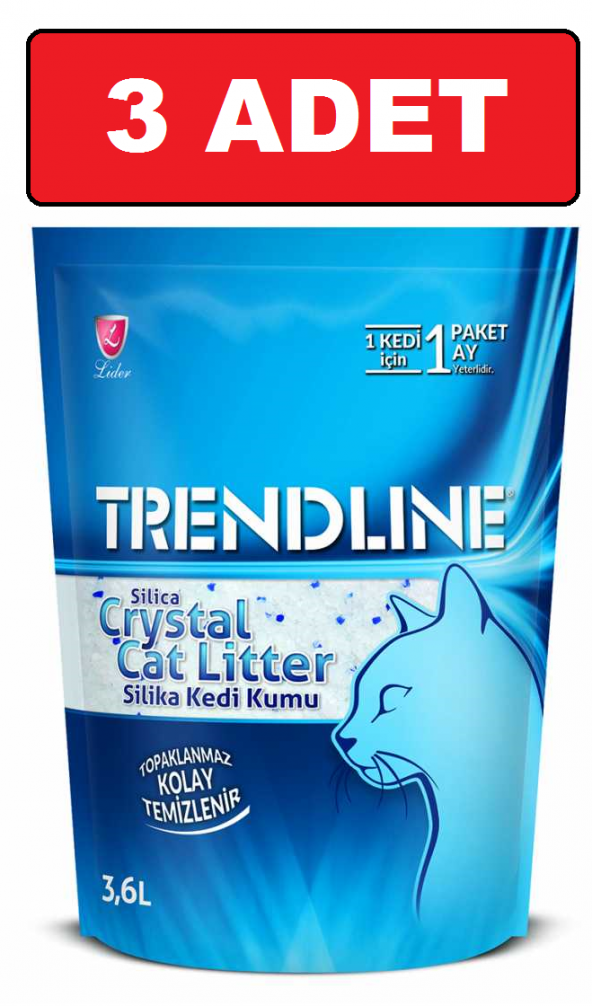 Trendline kristal kedi kumu 3.6 lt  3 adet silika kedi kumu crystal ürün görseli 1
