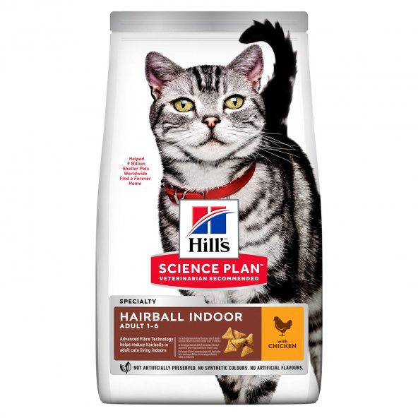Hills hairball indoor cat 1,5kg tavuklu yetişkin kedi maması kapalı alanda yaşayan kedi için ürün görseli 1