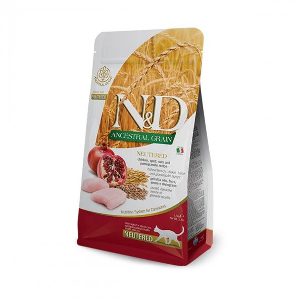 ND ancestral graın 5kg kedi düşük tahıllı tavuklu narlı kısır kedi maması chicken spelt neutered ürün görseli 1