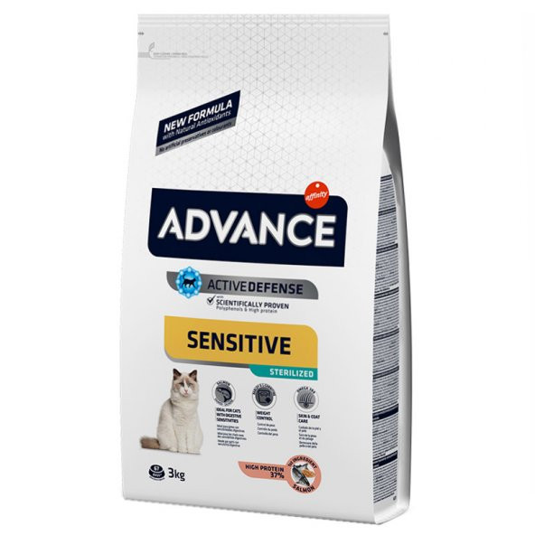 Advance sensitive sterilised 3kg somonlu kısır kedi maması kısırlaştırılmış kedi maması hassas kedi ürün görseli 1