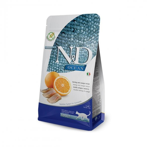 ND ocean kedi 1,5kg tahılsız ringa balığı portakallı yetişkin adult kedi maması herring and orange ürün görseli 1
