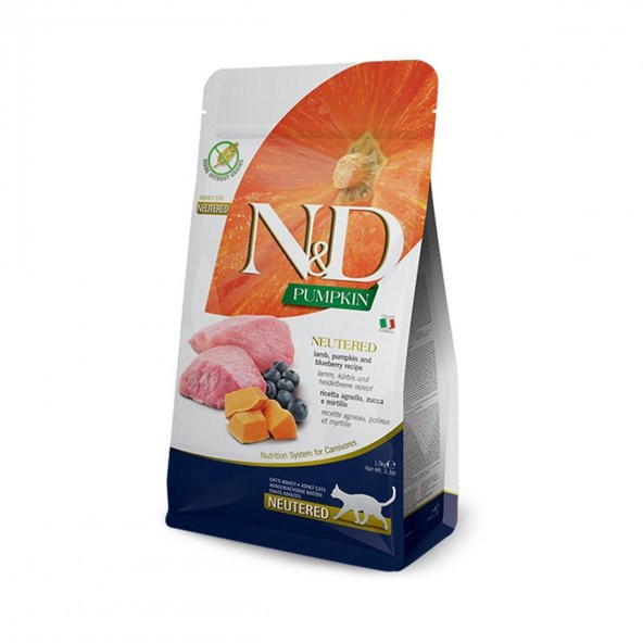 ND pumpkin 1,5kg kedi tahılsız kuzu bal kabağı ve yaban mersinli kısır kedi maması neutered lamb ürün görseli 1