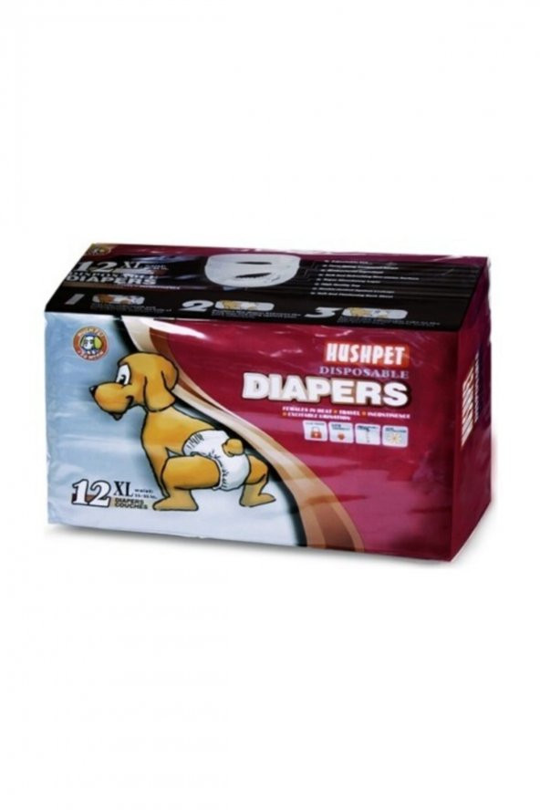 Hushpet köpek alt tuvalet bezi 12 adet XL Hush pet diapers XLarge 12li köpek bezi ürün görseli 1