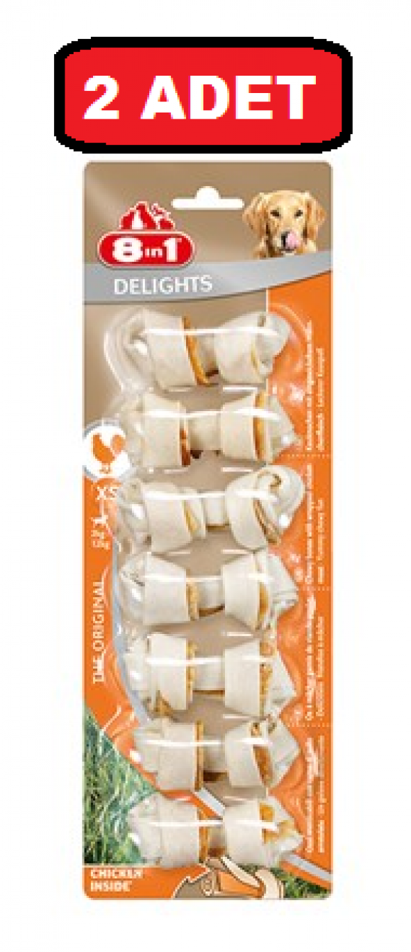 8in1 kemik delights bones xs köpek ağız bakım burgu kemiği 2 adet 7li paket 84gr kemik ürün görseli 1