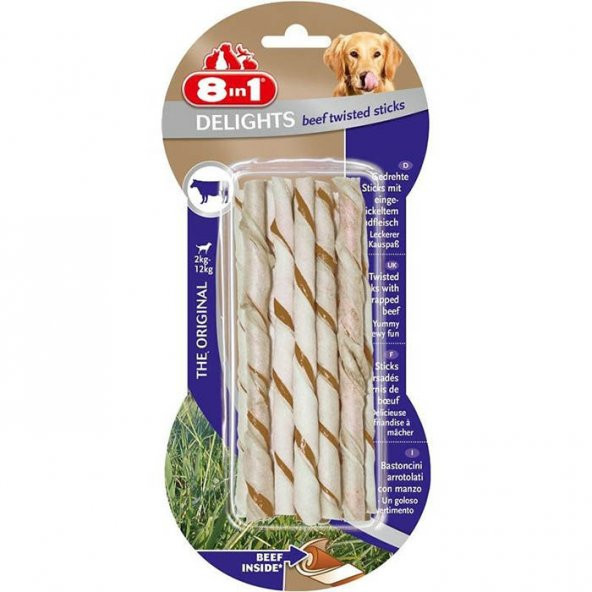 8 in 1 biftekli kemik Delights Beef Twisted Sticks Biftekli Burgu Çubuğu 10 lu 55 gr ürün görseli 1