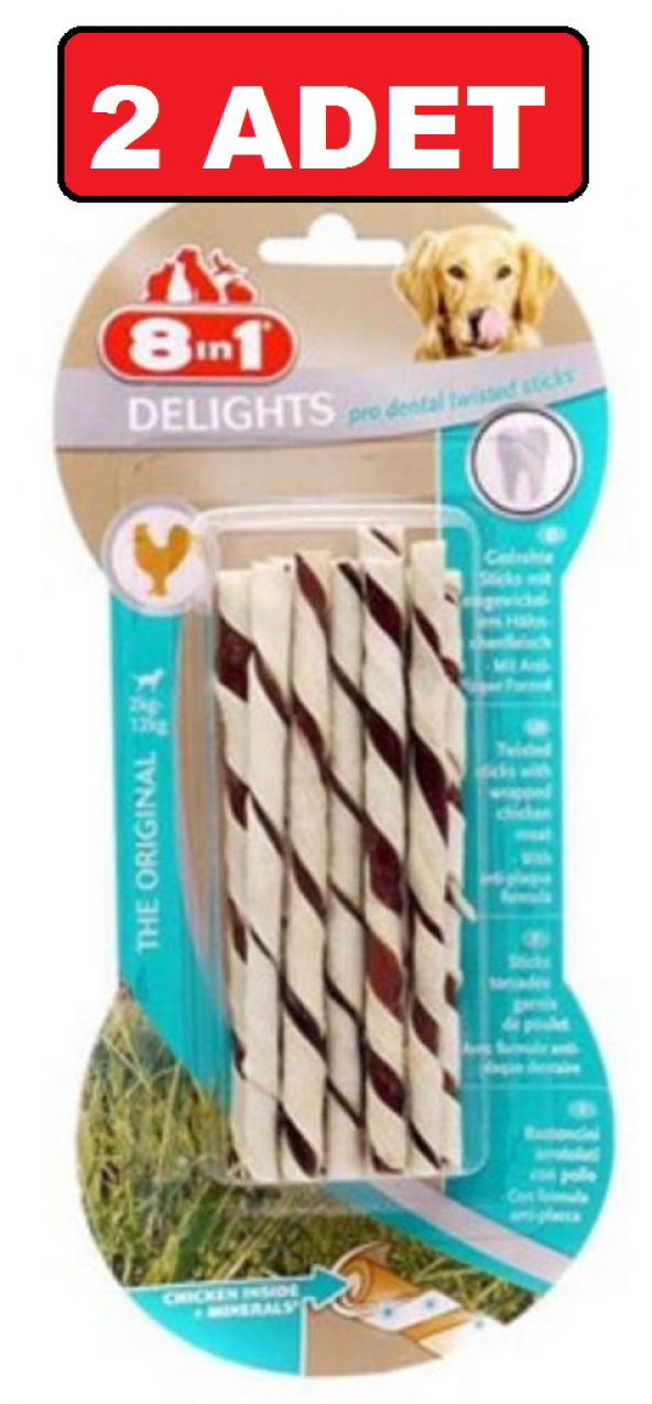 8in1 delights pro dental twisted sticks tavuklu burgu çubuğu 2 adet 10lu 55gr ürün görseli 1