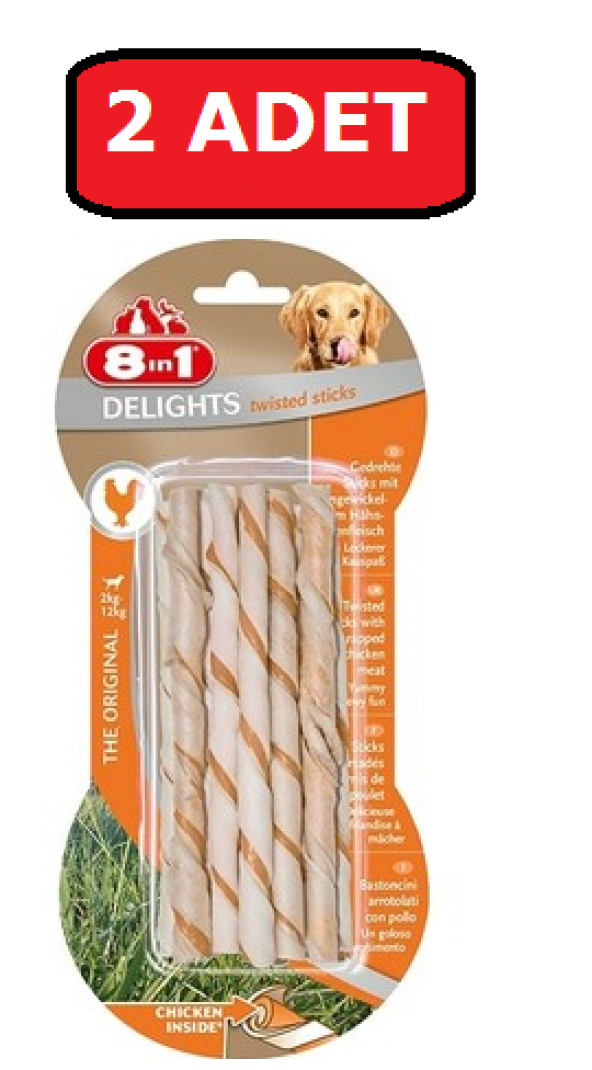 8 in 1 kemik Delights Bones Köpekler İçin Twested Sticks 2 adet 10lu tavuklu kemik ürün görseli 1