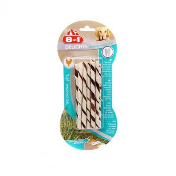 8in1 delights pro dental twisted sticks tavuklu burgu çubuğu 10lu 55gr ürün görseli 1