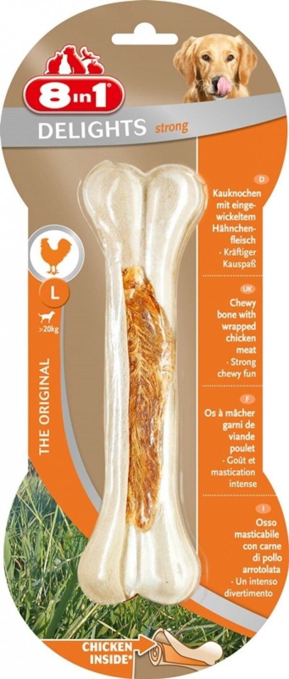 8in1 kemik Delights Strong Tavuklu Ödül Kemiği L 130Gr köpek ödül ürün görseli 1