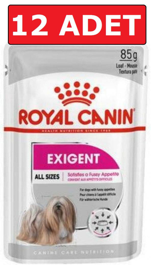 Royal canin exigent seçici yaş köpek maması 12 adet x 85 gr pouch konserve ürün görseli 1