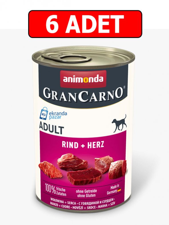 Animonda grancarno tahılsız sığır etli yürekli köpek konservesi 400gr 6adet köpek yaş mama rind herz ürün görseli 1