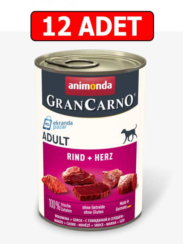 Animonda grancarno tahılsız sığır etli yürekli köpek konservesi 400gr 12adet köpek yaş mama ürün görseli 1