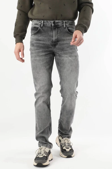 Erkek Regular Fit Jean Pantolon Gri - Resim 7