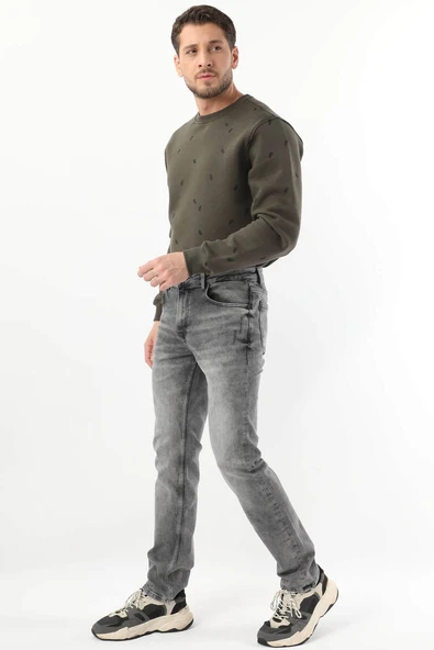 Erkek Regular Fit Jean Pantolon Gri - Resim 2