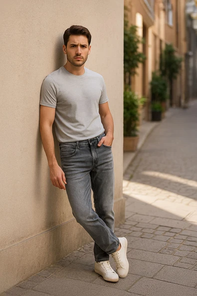 Erkek Regular Fit Jean Pantolon Gri ürün görseli 1
