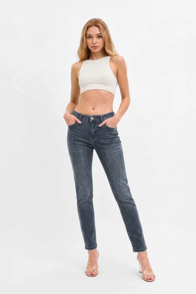 Kadın Normal Bel Likralı Slim Fit Jean Pantolon Mavi ürün görseli 1