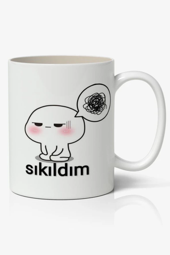 Sıkıldım Yazılı Baskılı Kupa Bardak - Baskılı Kahve Kupa Bardak ürün görseli 1