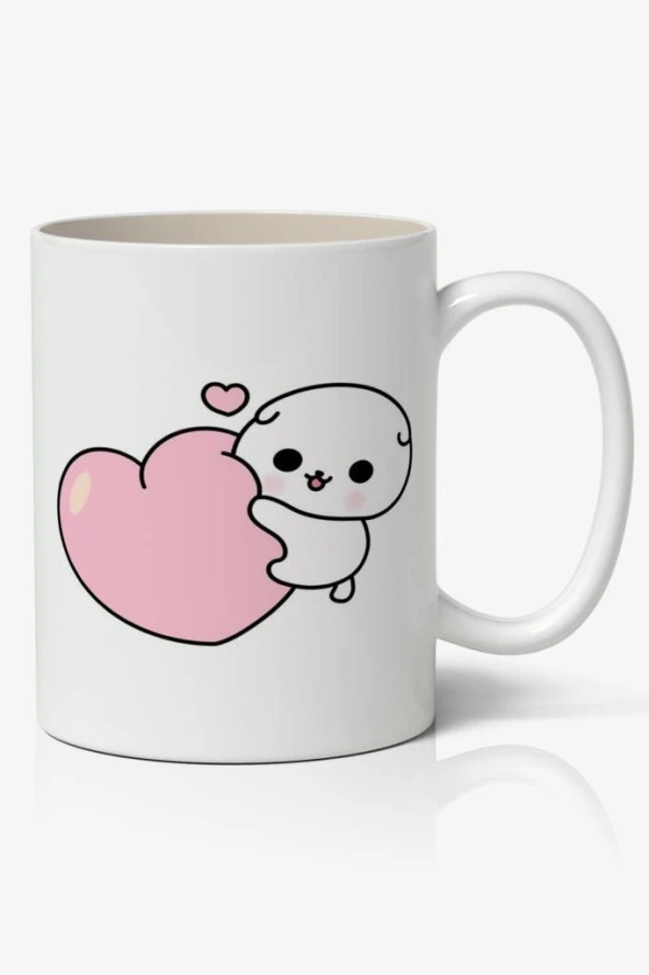 Sevimli Cute Kalp Baskılı Kupa Bardak - Baskılı Kahve Kupa Bardak ürün görseli 1