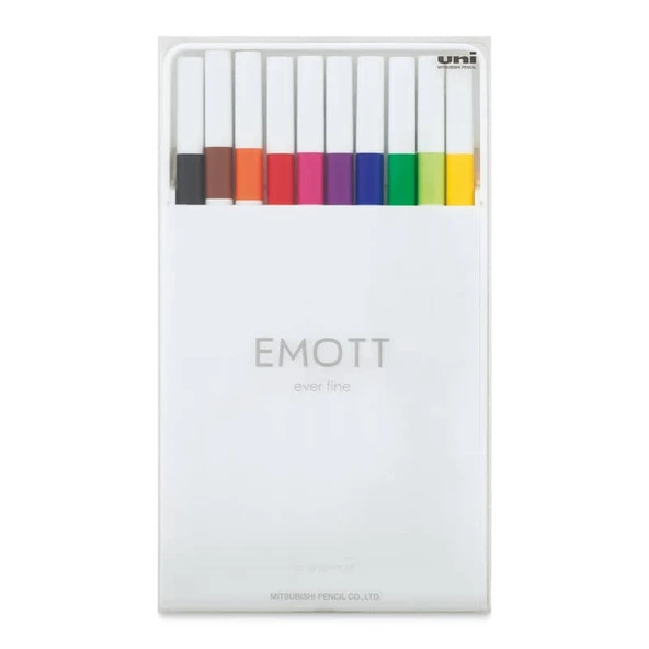 Uni Emott 0.4 fine Akrilik Uçlu Kalem 10lu Set Standart Renkler ürün görseli 1