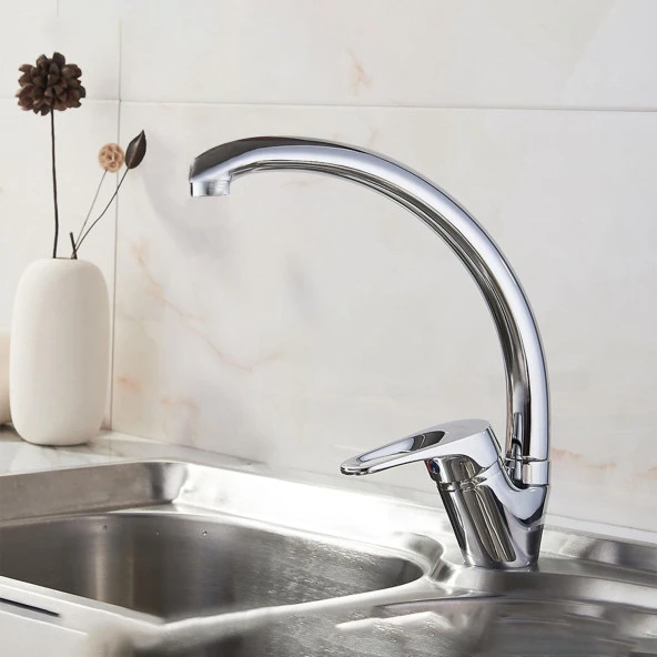 Kuğu Mix Banyo Lavabo Musluğu Eyve Sıcak Soğuk Çift Su Girişli Çeşmesi Bataryası 22 cm ürün görseli 1