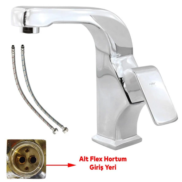 Banyo Lavabo Musluğu Bataryası Mix Eyve Sıcak Soğuk Çift Su Girişli Çeşmesi 20 cm ürün görseli 1