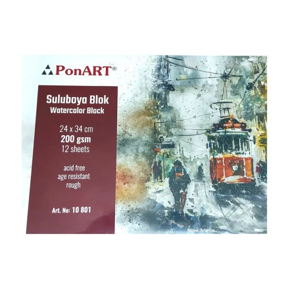 Ponart Suluboya Blok  200 gr Rough 24x34 cm 12 yp ürün görseli 1