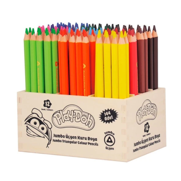 Play-Doh Üçgen Jumbo Kuru Boya 12 Renk x 12 Adet Sınıf Paketi 144lü Ahşap Stand ürün görseli 1