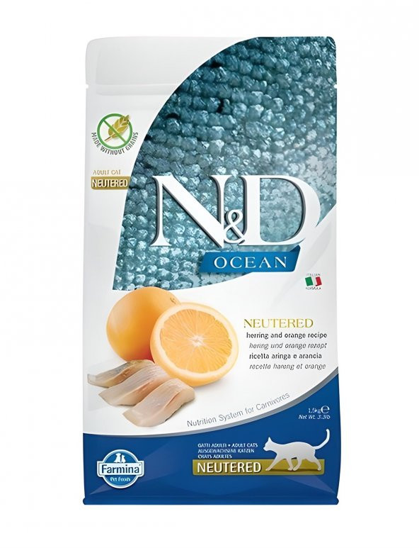 N&D Ocean Ringa Balık&Portakal Tahılsız Kısırlaştırılmış Kedi Maması 1,5 Kg ürün görseli 1