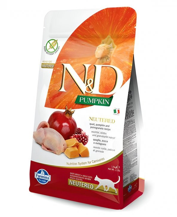 N&D Pumpkin Bıldırcın & Nar Neutered Kedi Maması 1,5 Kg ürün görseli 1