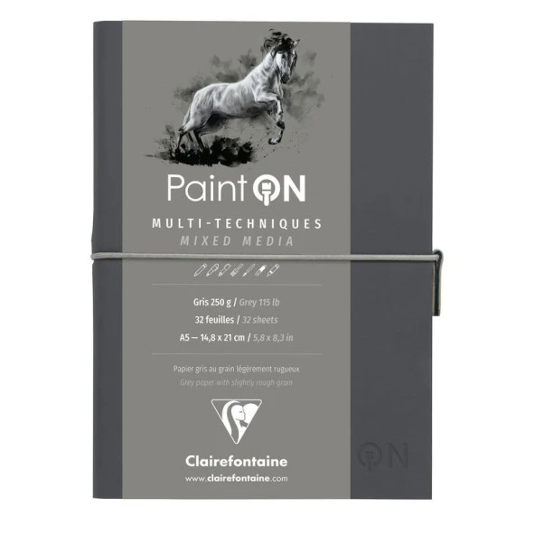 Clairefontaine PaintOn Multi-Techniques Karışık Teknik Blok Suni Deri Gri Kapak 250 gr. 32 Yp. A5 ürün görseli 1
