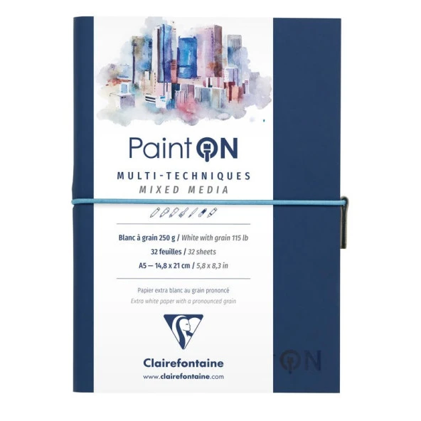 Clairefontaine PaintOn Multi-Techniques Karışık Teknik Blok Suni Deri Lacivert Kapak 250 gr. 32 Yp. A5 ürün görseli 1